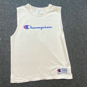 Champion Sporty Mens XL White Logo Muscle Tee T1081-045 Sleeveless Tank Top